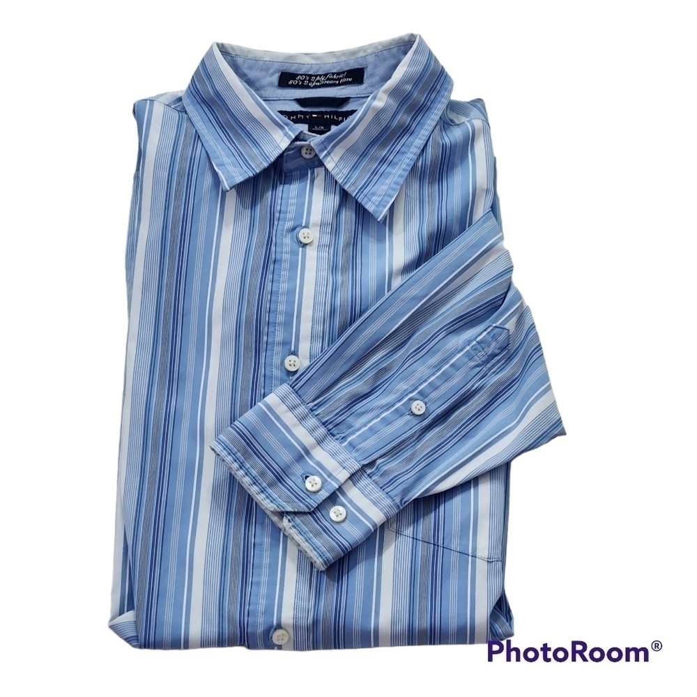 TOMMY Hilfiger Blue Stripes Dress Shirt Mens Size XL